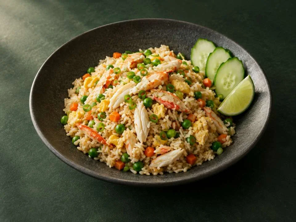 Generated illustration of Blue Crab Fried Rice